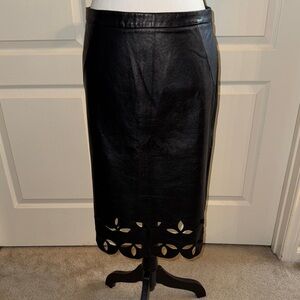 Black Faux Leather Midi Pencil Skirt - Size 8